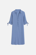 Kadın Marissa Önü Düğmeli Kısa Kollu Keten Elbise - Gök Mavisi