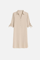 Kadın Marissa Önü Düğmeli Kısa Kollu Keten Elbise - Taş