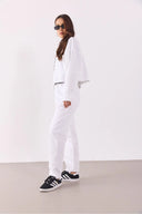 Marla Renkli Yüksek Bel Slouchy Jogger Pantolon-Beyaz