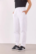 Marla Renkli Yüksek Bel Slouchy Jogger Pantolon-Beyaz