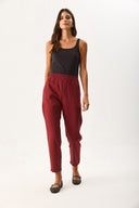 Kadın Marla Renkli Yüksek Bel Slouchy Jogger Pantolon - Bordo