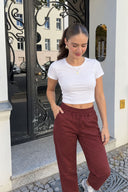 Kadın Marla Renkli Yüksek Bel Slouchy Jogger Pantolon-Bordo