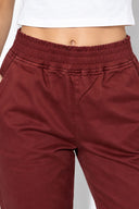 Kadın Marla Renkli Yüksek Bel Slouchy Jogger Pantolon-Bordo
