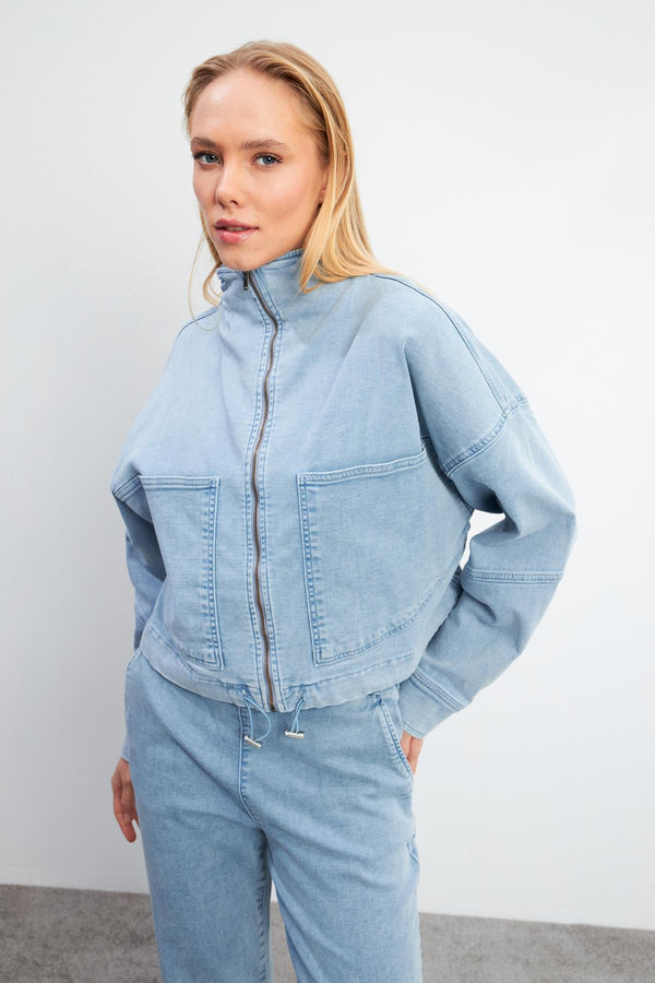 Kadın Marla Sky Blue Oversize Geniş Kesim Jean Ceket