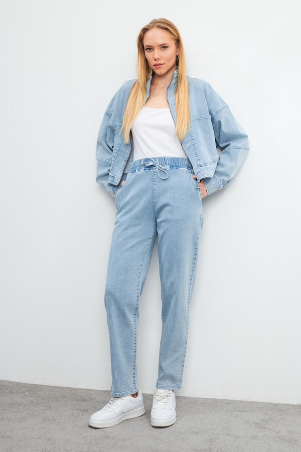 Kadın Marla Sky Blue Yüksek Bel Slouchy Jogger Pantolon - 11811SB-356