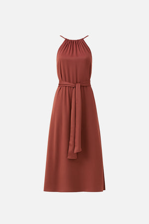 Kadın Marmaris Boncuk Askılı Saten Elbise %100 Viskon - Bordo