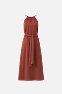 Kadın Marmaris Boncuk Askılı Saten Elbise %100 Viskon - Bordo