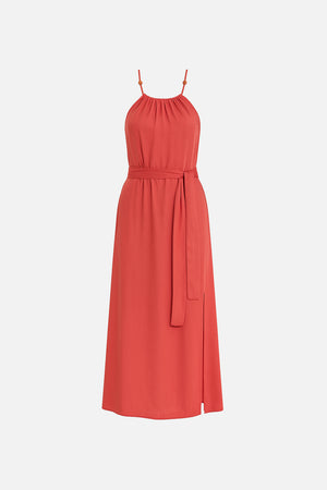 Kadın Marmaris Boncuk Askılı Saten Elbise %100 Viskon - Kiremit