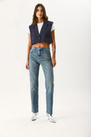 Kadın Marrakesh Ripped Tint Med Straight Jean Pantolon %100 Pamuk - Ripped Tint Med Blue