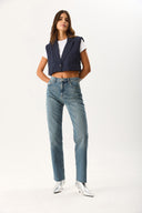 Kadın Marrakesh Ripped Tint Med Straight Jean Pantolon %100 Pamuk - Ripped Tint Med Blue