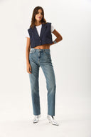 Kadın Marrakesh Ripped Tint Med Straight Jean Pantolon %100 Pamuk - Ripped Tint Med Blue