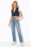 Kadın Marrakesh Ripped Tint Med Straight Jean Pantolon %100 Pamuk-Ripped Tint Med Blue