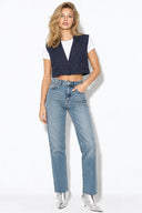 Kadın Marrakesh Ripped Tint Med Straight Jean Pantolon %100 Pamuk-Ripped Tint Med Blue