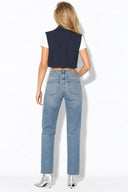 Kadın Marrakesh Ripped Tint Med Straight Jean Pantolon %100 Pamuk-Ripped Tint Med Blue