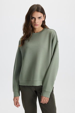 Kadın Mary Ada Çayı Bisiklet Yaka Yumuşak Dokulu Basic Sweatshirt (CUPRO)