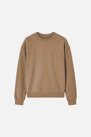 Kadın Mary Bisiklet Yaka Yumuşak Dokulu Basic Sweatshirt (CUPRO) - Vizon
