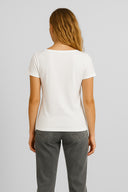 Kadın Matilda Düğme Detaylı Vücuda Oturan Kısa Kollu Tişört %100 Pamuk - Beyaz