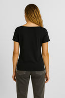 Kadın Matilda Düğme Detaylı Vücuda Oturan Kısa Kollu Tişört %100 Pamuk - Siyah