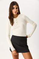 Kadın Matilda Önü Gold Düğme Detaylı Triko - Fildişi