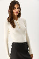 Kadın Matilda Önü Gold Düğme Detaylı Triko - Fildişi