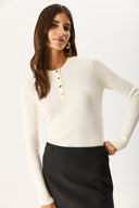 Kadın Matilda Önü Gold Düğme Detaylı Triko - Fildişi