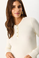 Kadın Matilda Önü Gold Düğme Detaylı Triko - Fildişi