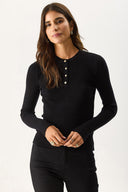 Kadın Matilda Önü Gold Düğme Detaylı Triko - Siyah