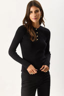 Kadın Matilda Önü Gold Düğme Detaylı Triko - Siyah