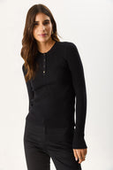 Kadın Matilda Önü Gold Düğme Detaylı Triko - Siyah