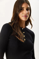 Kadın Matilda Önü Gold Düğme Detaylı Triko - Siyah