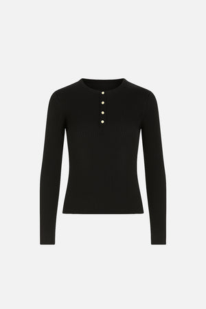 Kadın Matilda Önü Gold Düğme Detaylı Triko - Siyah