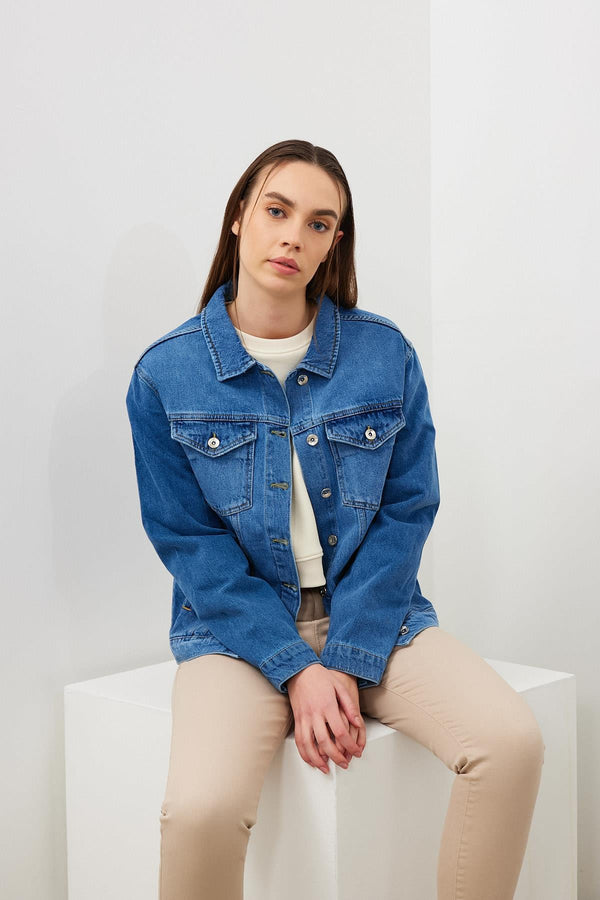 Maya Vintage Dark Blue Jean Ceket - VINTAGE DARK BLUE