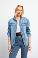 Kadın Maya Vintage Med Blue Jean Ceket