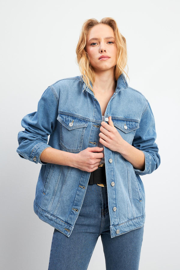Kadın Maya Vintage Med Blue Jean Ceket
