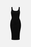 Kadın Midi Boy Büzgü Detaylı Penye Elbise - Siyah