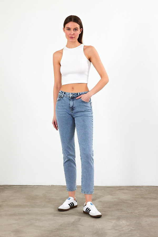 Kadın Mila Sky Blue Boyfriend Jean Pantolon