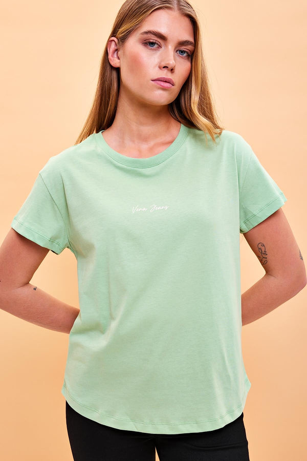 Kadın Mini Vena Logo Baskılı Çağla Regular Fit Tişört