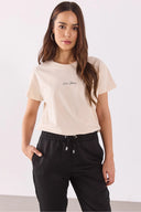 Mini Vena Logo Baskılı Regular Fit Tişört-Bej