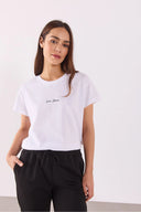Mini Vena Logo Baskılı Regular Fit Tişört-Beyaz