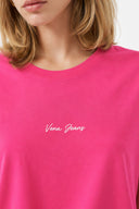 Kadın Mini Vena Logo Baskılı Regular Fit Tişört %100 Pamuk - Fuşya