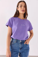 Kadın Mini Vena Logo Baskılı Regular Fit Tişört %100 Pamuk - Leylak