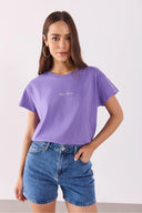 Kadın Mini Vena Logo Baskılı Regular Fit Tişört %100 Pamuk - Leylak