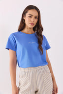 Kadın Mini Vena Logo Baskılı Regular Fit Tişört %100 Pamuk - Mavi