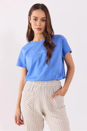 Kadın Mini Vena Logo Baskılı Regular Fit Tişört %100 Pamuk - Mavi