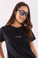 Kadın Mini Vena Logo Baskılı Regular Fit Tişört %100 Pamuk - Siyah