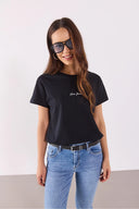 Kadın Mini Vena Logo Baskılı Regular Fit Tişört %100 Pamuk - Siyah