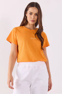 Kadın Mini Vena Logo Baskılı Regular Fit Tişört %100 Pamuk - Turuncu