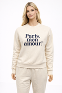 Kadın Mon Amour Baskılı Sweatshirt %100 Pamuk - Kemik