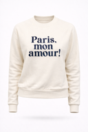Kadın Mon Amour Baskılı Sweatshirt %100 Pamuk - Kemik
