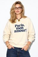 Kadın Mon Amour Baskılı Sweatshirt %100 Pamuk-Kemik